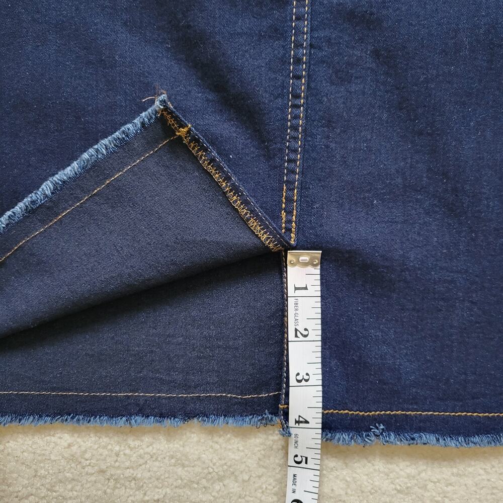 NWT Deja Bleu Premium Denim Skirt 12 Knee Straight Pencil Frayed Hem Vent - Picture 10 of 13